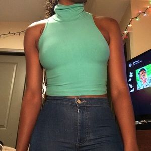 American Apparel Aqua turtleneck crop top